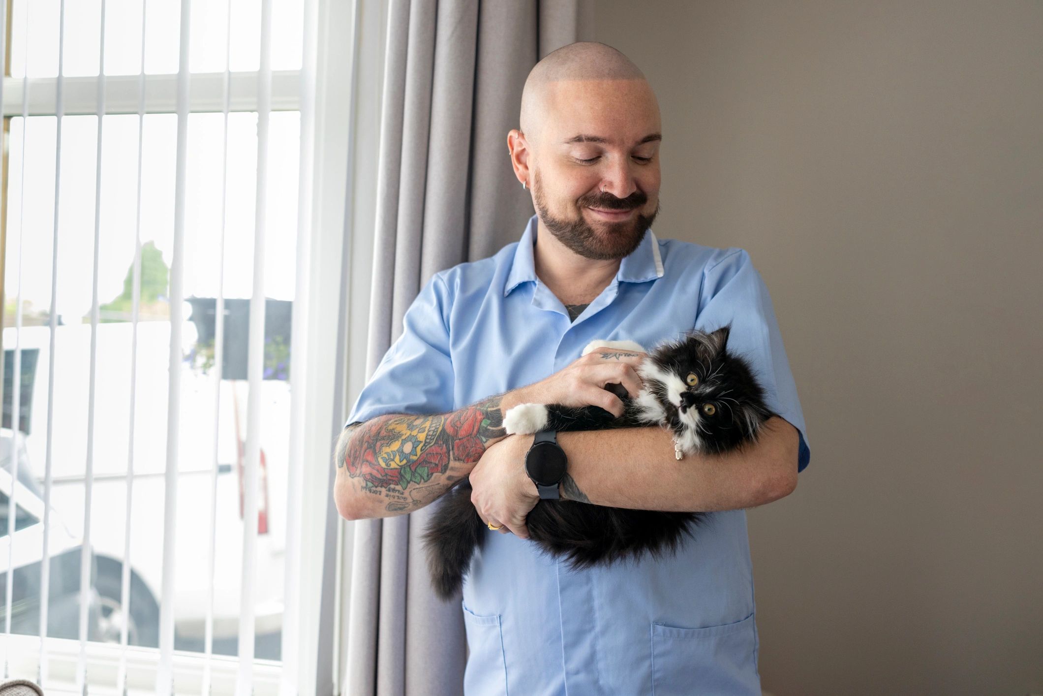 Male Nurse Meeting a Cat